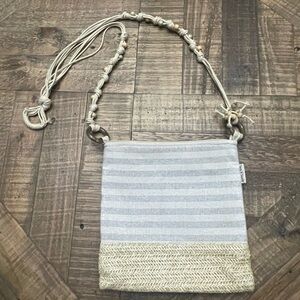 Elegant Beige and Gray Striped Crossbody Bag